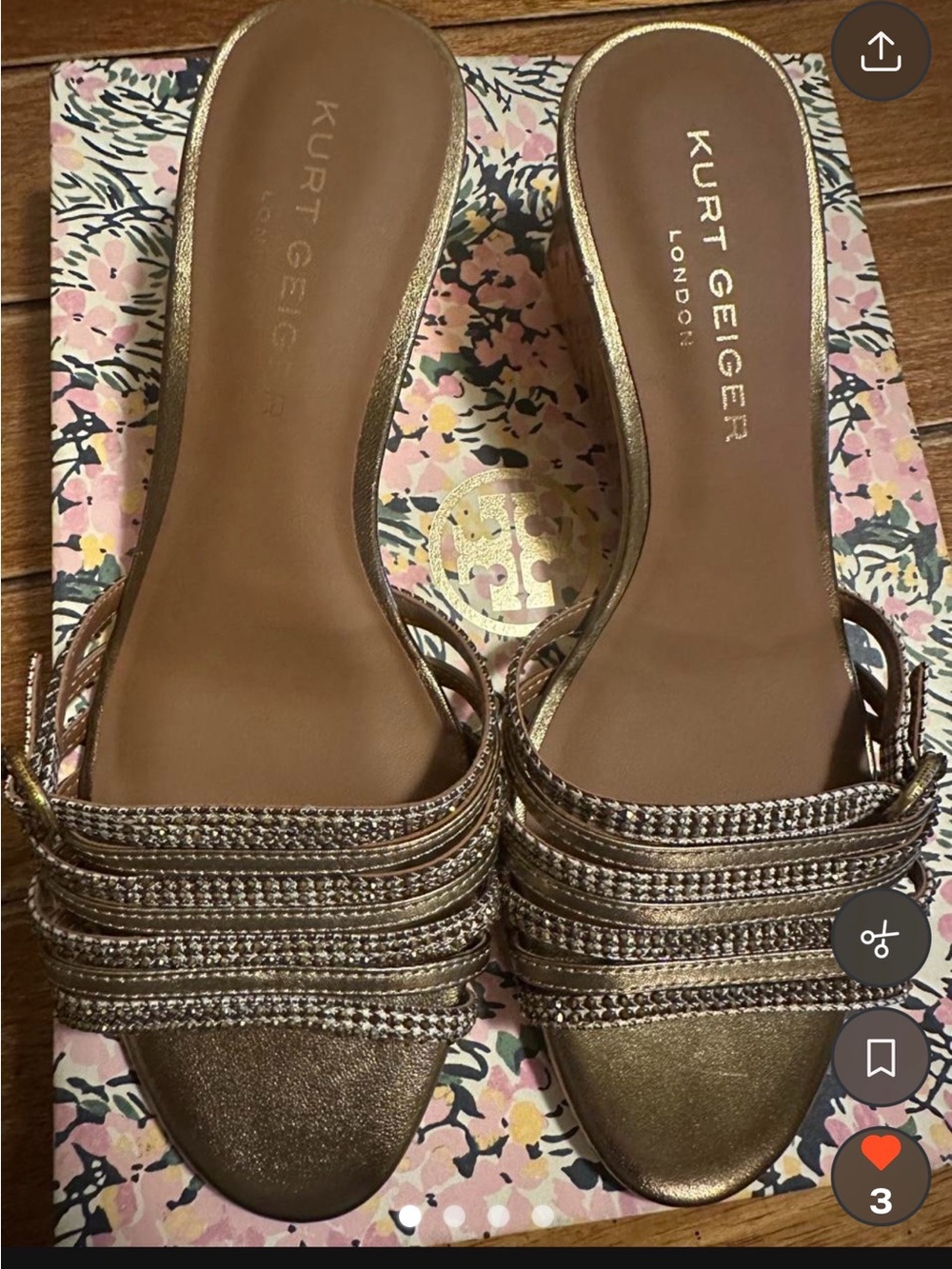 Kurt Geiger Metallic Gold Braided Strap Slide Mules
